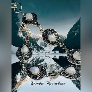 Rainbow Moonstone Silver Bracelet